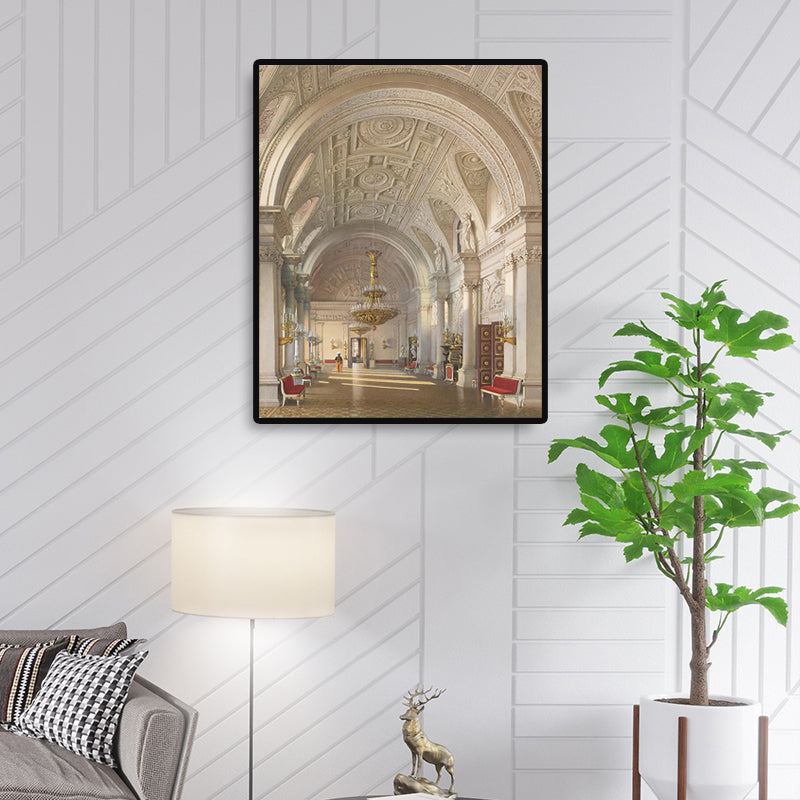 Winter Palace Interior Wall Art Global Inspired Splendid Arch Hallway Canvas in Yellow Yellow Clearhalo 'Arts' 'Canvas Art' 1696021