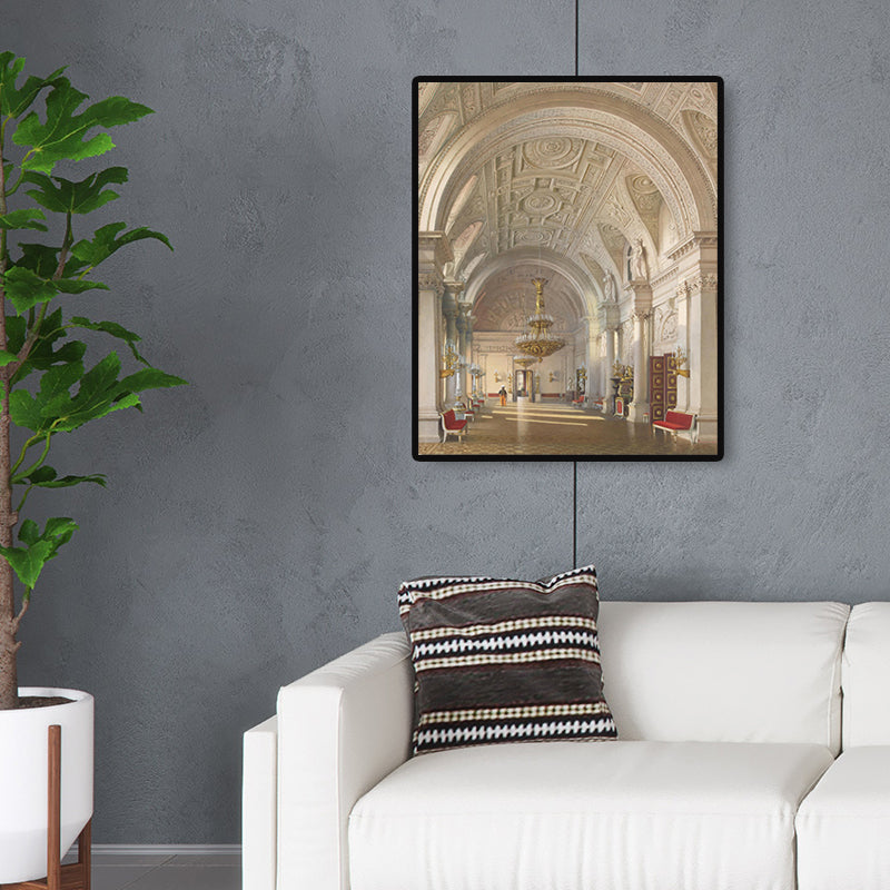 Winter Palace Interior Wall Art Global Inspired Splendid Arch Hallway Canvas in Yellow Clearhalo 'Arts' 'Canvas Art' 1696022