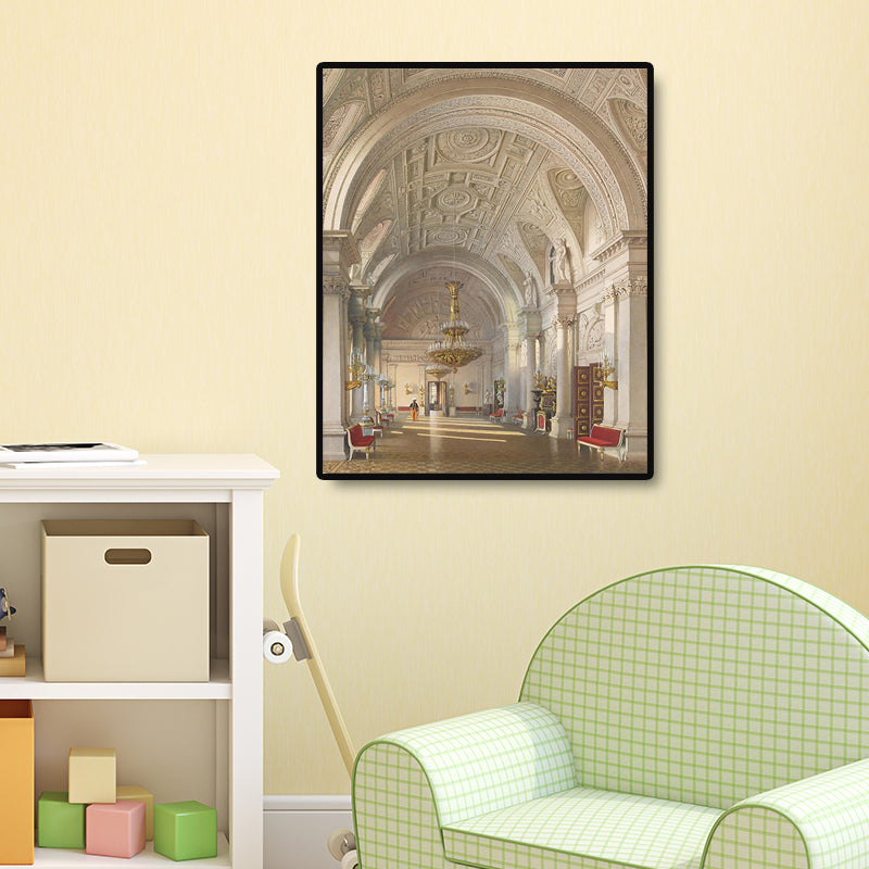 Winter Palace Interior Wall Art Global Inspired Splendid Arch Hallway Canvas in Yellow Clearhalo 'Arts' 'Canvas Art' 1696023