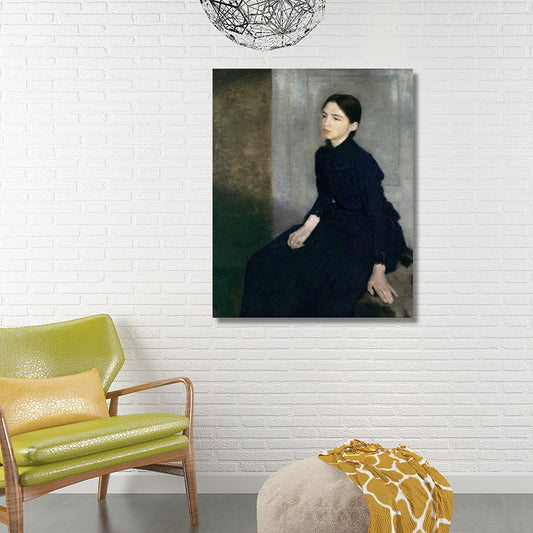 Painting Print Traditional Canvas Wall Art with Wilhelm Portrait of Woman in Black Black Clearhalo 'Art Gallery' 'Canvas Art' 'Traditional' Arts' 1696035