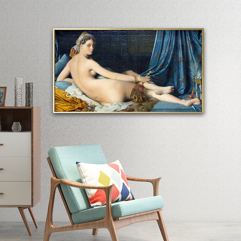 Nude Woman Painting Art Print Vintage Sexy Figure Wall Decor in Blue for Dining Room Clearhalo 'Arts' 'Canvas Art' 1696061