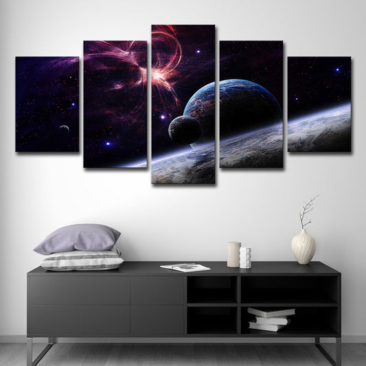 Fictional Cosmos Planets Canvas Art Black and Pink Multi-Piece Wall Decor for Home Pink Clearhalo 'Art Gallery' 'Canvas Art' 'Kids' Arts' 1696067