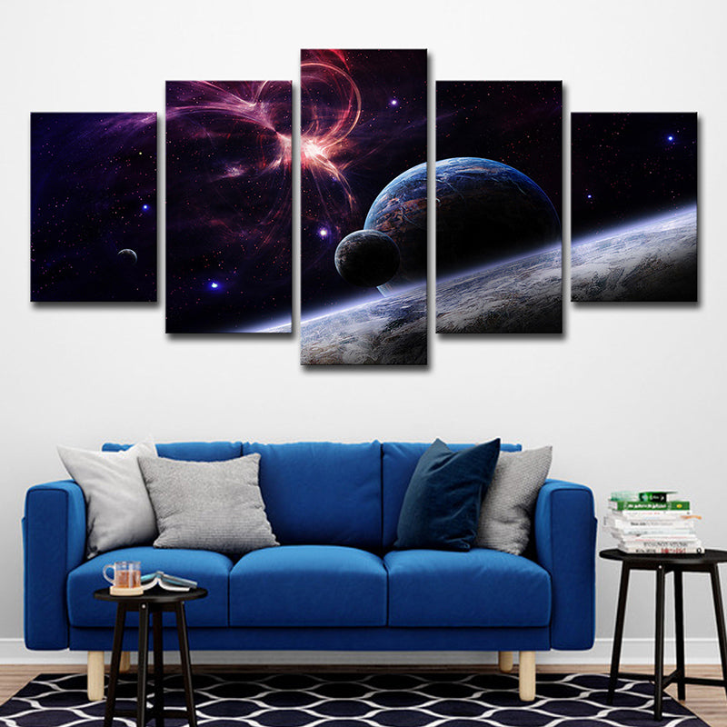 Fictional Cosmos Planets Canvas Art Black and Pink Multi-Piece Wall Decor for Home Clearhalo 'Art Gallery' 'Canvas Art' 'Kids' Arts' 1696068