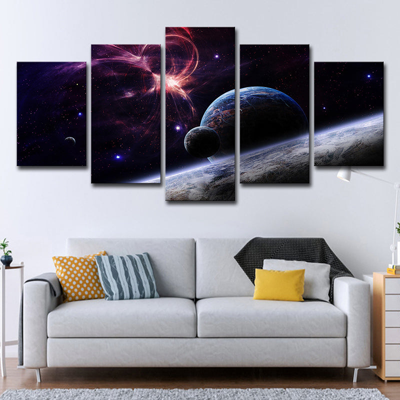 Fictional Cosmos Planets Canvas Art Black and Pink Multi-Piece Wall Decor for Home Clearhalo 'Art Gallery' 'Canvas Art' 'Kids' Arts' 1696069