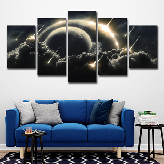 Gold Meteor Shower Canvas Dark Cloudy Planets Sci-Fi Multi-Piece Wall Art for Kids Room Gold Clearhalo 'Art Gallery' 'Canvas Art' 'Kids' Arts' 1696074
