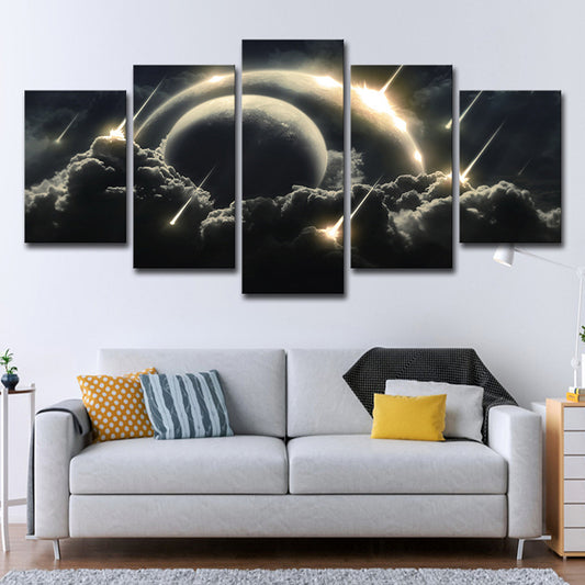 Gold Meteor Shower Canvas Dark Cloudy Planets Sci-Fi Multi-Piece Wall Art for Kids Room Clearhalo 'Art Gallery' 'Canvas Art' 'Kids' Arts' 1696076