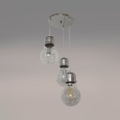 3 Lights Bulb Shade Pendant Lighting with Round Canopy Rustic Style Clear Glass Hanging Light in Silver/Gold Silver Clearhalo 'Ceiling Lights' 'Glass shade' 'Glass' 'Industrial Pendants' 'Industrial' 'Middle Century Pendants' 'Pendant Lights' 'Pendants' 'Tiffany' Lighting' 16961