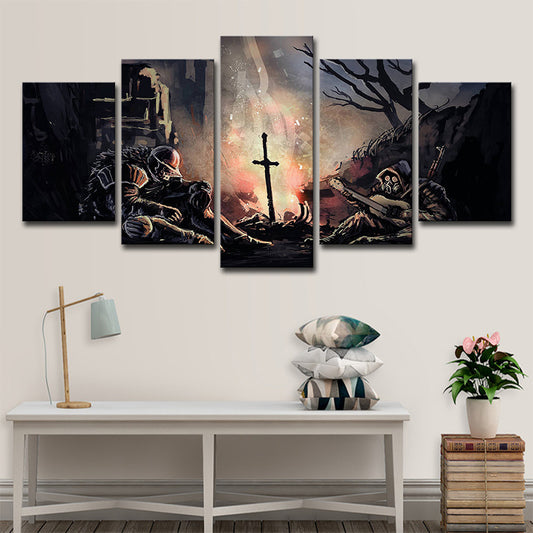 Fictional Dark Soul Soldier Canvas Living Room Wall Art Print in Brown, Multi-Piece Brown Clearhalo 'Art Gallery' 'Canvas Art' 'Kids' Arts' 1696110