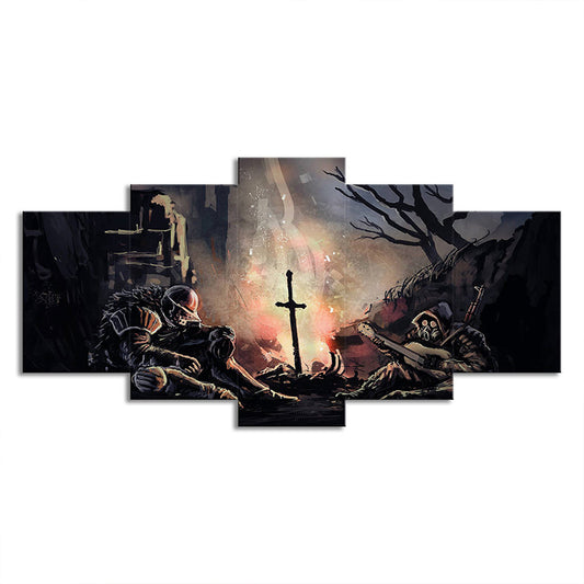 Fictional Dark Soul Soldier Canvas Living Room Wall Art Print in Brown, Multi-Piece Clearhalo 'Art Gallery' 'Canvas Art' 'Kids' Arts' 1696113