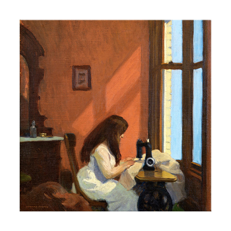 Canvas Textured Wall Art Decor Countryside A Girl at the Sewing Machine Painting in Brown Clearhalo 'Art Gallery' 'Canvas Art' 'Traditional' Arts' 1696120