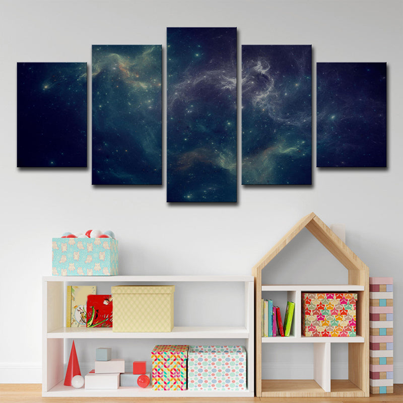 Starry Night Sky Canvas Art in Dark Blue Kids Style Wall Decor for Bedroom, Multi-Piece Clearhalo 'Art Gallery' 'Canvas Art' 'Kids' Arts' 1696125