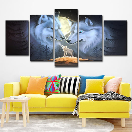 White Night Wolves Wall Art Decor Animal Modern Multi-Piece Canvas Print for Home Clearhalo 'Art Gallery' 'Canvas Art' 'Contemporary Art Gallery' 'Modern' Arts' 1696140