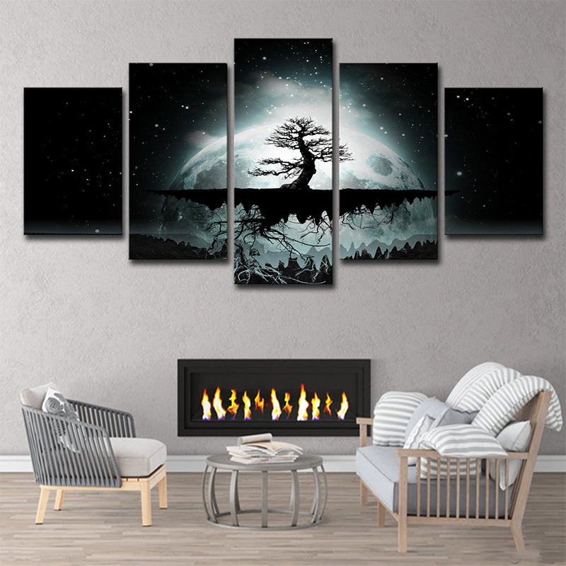 Tree of Life Wall Art Indoor Full Moon Starry Sky Scene Canvas in Green for Decor Green Clearhalo 'Art Gallery' 'Canvas Art' 'Kids' Arts' 1696145
