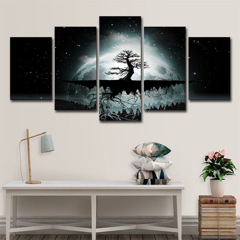 Tree of Life Wall Art Indoor Full Moon Starry Sky Scene Canvas in Green for Decor Clearhalo 'Art Gallery' 'Canvas Art' 'Kids' Arts' 1696146