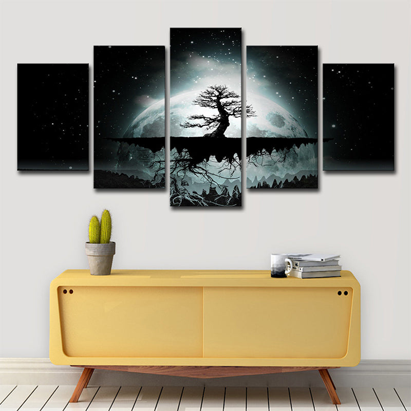 Tree of Life Wall Art Indoor Full Moon Starry Sky Scene Canvas in Green for Decor Clearhalo 'Art Gallery' 'Canvas Art' 'Kids' Arts' 1696147