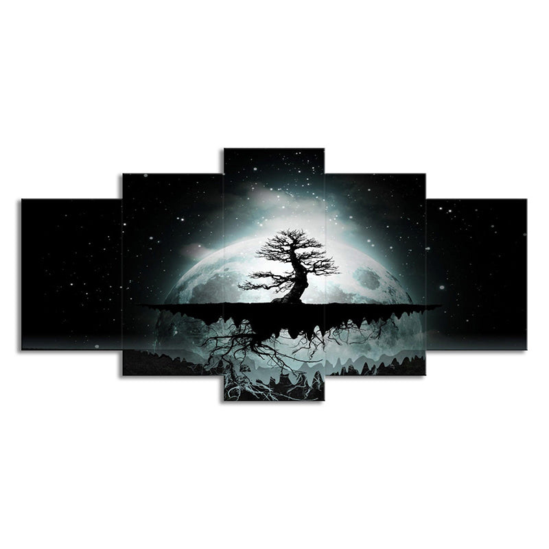 Tree of Life Wall Art Indoor Full Moon Starry Sky Scene Canvas in Green for Decor Clearhalo 'Art Gallery' 'Canvas Art' 'Kids' Arts' 1696148