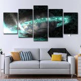 Galaxy Ringed Earth Wall Art Kids Style Canvas Wall Decor in Green and Black Green