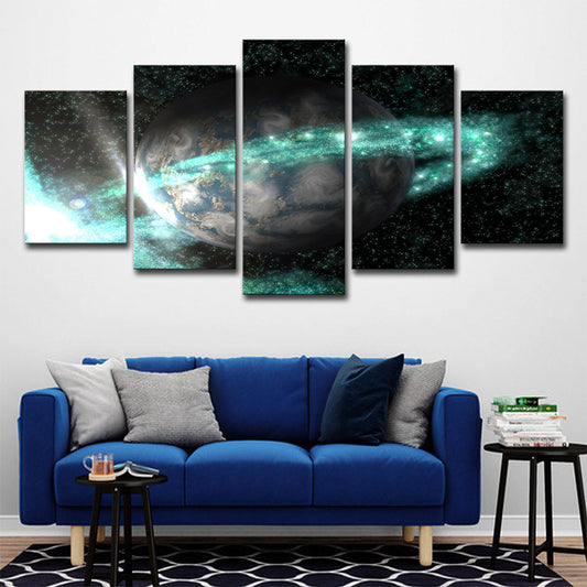 Galaxy Ringed Earth Wall Art Kids Style Canvas Wall Decor in Green and Black Clearhalo 'Art Gallery' 'Canvas Art' 'Kids' Arts' 1696153