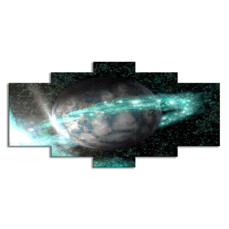 Galaxy Ringed Earth Wall Art Kids Style Canvas Wall Decor in Green and Black Clearhalo 'Art Gallery' 'Canvas Art' 'Kids' Arts' 1696155