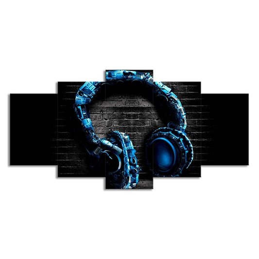 Musical Earphone Wall Art Modern Multi-Piece Canvas Print in Blue on Black for Boys Room Clearhalo 'Art Gallery' 'Canvas Art' 'Contemporary Art Gallery' 'Modern' Arts' 1696162