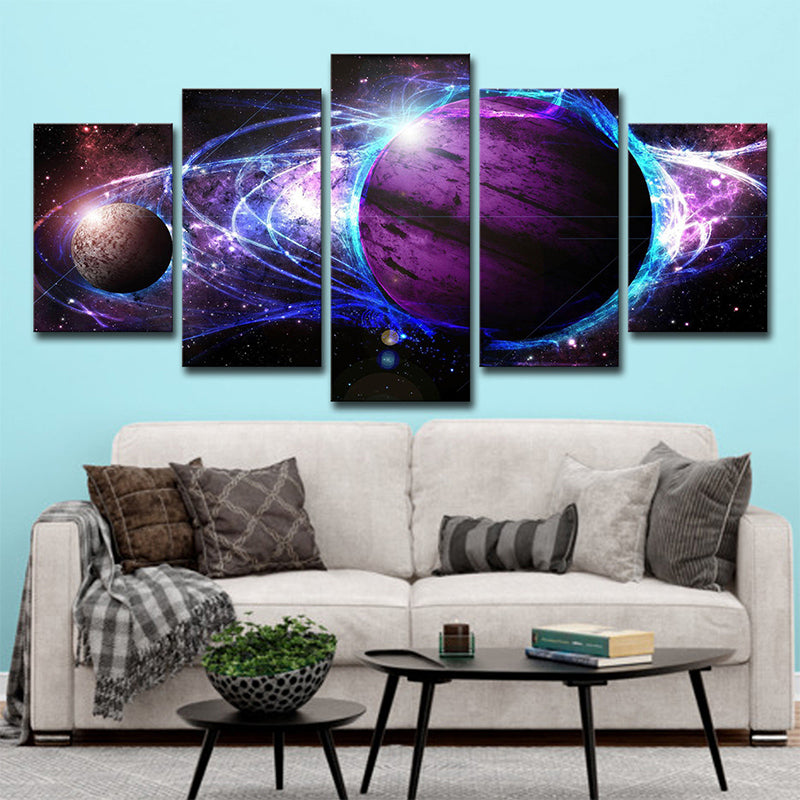 Purple Cosmos Planets Canvas Multi-Piece Fictional House Interior Wall Art Purple Clearhalo 'Art Gallery' 'Canvas Art' 'Kids' Arts' 1696166