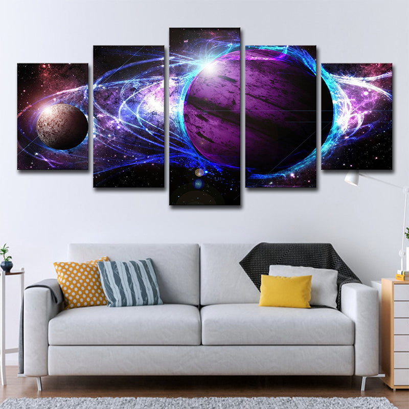 Purple Cosmos Planets Canvas Multi-Piece Fictional House Interior Wall Art Clearhalo 'Art Gallery' 'Canvas Art' 'Kids' Arts' 1696167