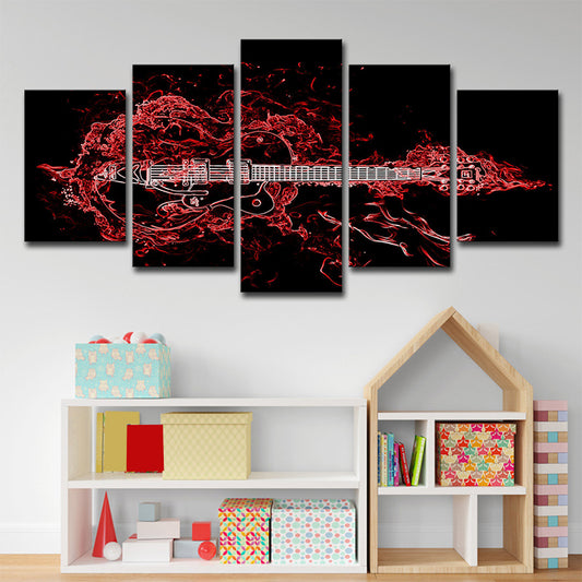 Red Musical Canvas Wall Art Guitar Modern Style Multi-Piece Wall Decor for Bedroom Clearhalo 'Art Gallery' 'Canvas Art' 'Contemporary Art Gallery' 'Modern' Arts' 1696175