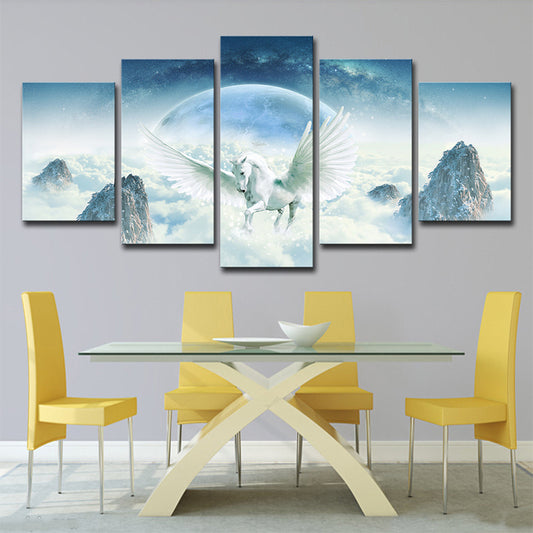 Fairy Tale Unicorn Wall Art Kids Multi-Piece Canvas Print in Blue and White Clearhalo 'Art Gallery' 'Canvas Art' 'Kids' Arts' 1696188