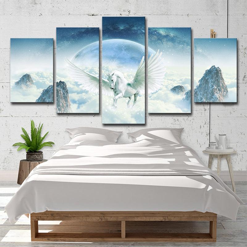 Fairy Tale Unicorn Wall Art Kids Multi-Piece Canvas Print in Blue and White Clearhalo 'Art Gallery' 'Canvas Art' 'Kids' Arts' 1696189