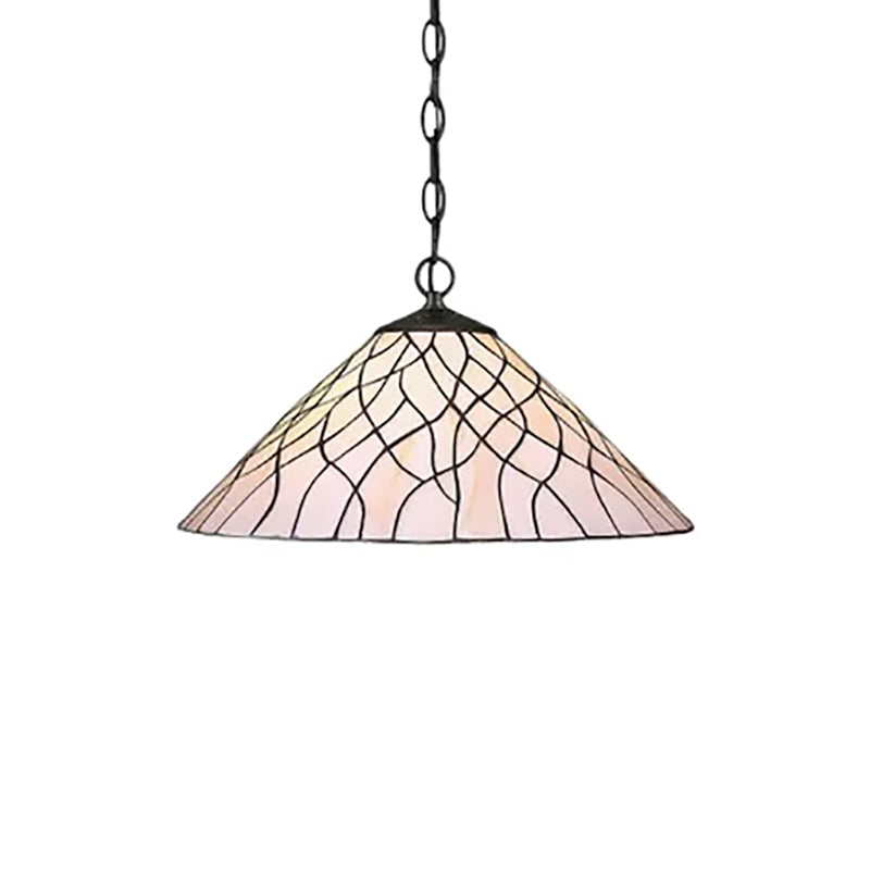 White Tapered Hanging Pendant Light Tiffany 1 Bulb 16"/18" W Stained Art Glass Ceiling Hang Fixture for Living Room Clearhalo 'Ceiling Lights' 'Industrial' 'Middle Century Pendants' 'Pendant Lights' 'Pendants' 'Tiffany close to ceiling' 'Tiffany Pendants' 'Tiffany' Lighting' 169619