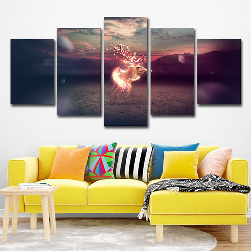 Sika Deer Canvas Kids Style Dreamy Fantasy Wall Art in Orange for Living Room Orange Clearhalo 'Art Gallery' 'Canvas Art' 'Kids' Arts' 1696194