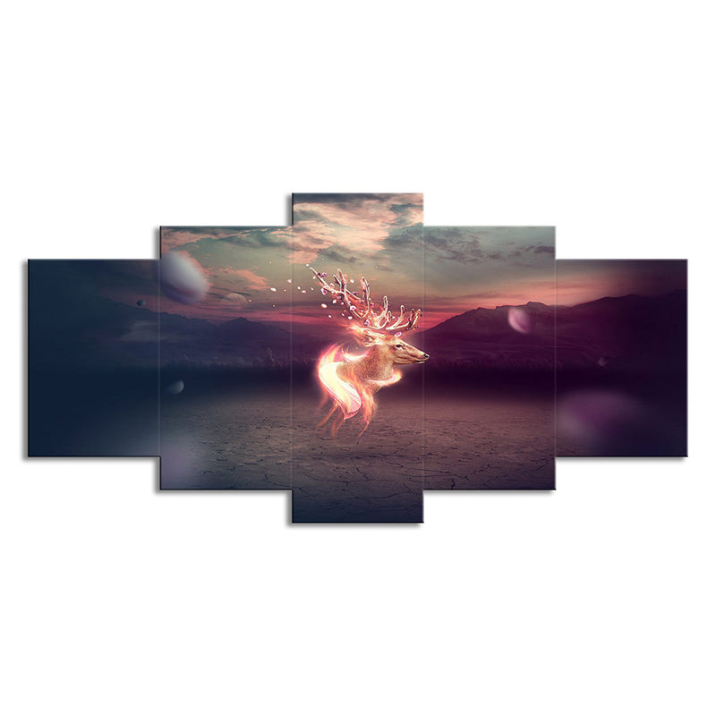 Sika Deer Canvas Kids Style Dreamy Fantasy Wall Art in Orange for Living Room Clearhalo 'Art Gallery' 'Canvas Art' 'Kids' Arts' 1696197