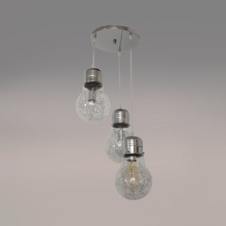 3 Lights Bulb Shade Pendant Lighting with Round Canopy Rustic Style Clear Glass Hanging Light in Silver/Gold Silver Clearhalo 'Ceiling Lights' 'Glass shade' 'Glass' 'Industrial Pendants' 'Industrial' 'Middle Century Pendants' 'Pendant Lights' 'Pendants' 'Tiffany' Lighting' 16961