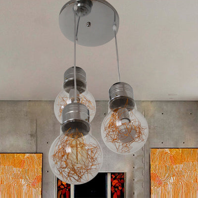 3 Lights Bulb Shade Pendant Lighting with Round Canopy Rustic Style Clear Glass Hanging Light in Silver/Gold Gold Clearhalo 'Ceiling Lights' 'Glass shade' 'Glass' 'Industrial Pendants' 'Industrial' 'Middle Century Pendants' 'Pendant Lights' 'Pendants' 'Tiffany' Lighting' 16962