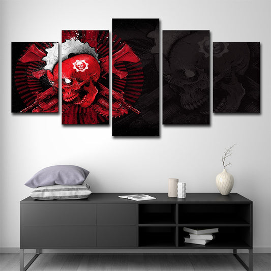 Modern Blossoming Skull Art Print Canvas Multi-Piece Black-Red Wall Decor for Bedroom Clearhalo 'Art Gallery' 'Canvas Art' 'Contemporary Art Gallery' 'Modern' Arts' 1696216
