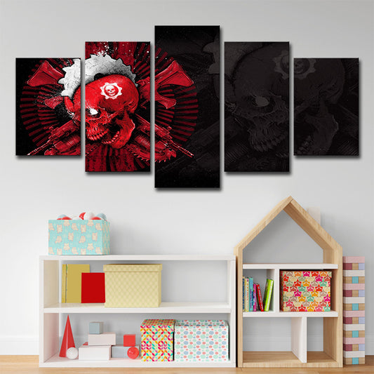 Modern Blossoming Skull Art Print Canvas Multi-Piece Black-Red Wall Decor for Bedroom Clearhalo 'Art Gallery' 'Canvas Art' 'Contemporary Art Gallery' 'Modern' Arts' 1696217