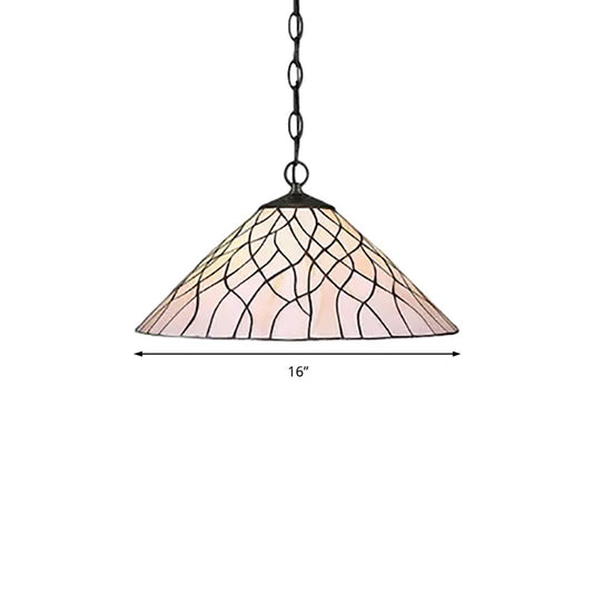 White Tapered Hanging Pendant Light Tiffany 1 Bulb 16"/18" W Stained Art Glass Ceiling Hang Fixture for Living Room Clearhalo 'Ceiling Lights' 'Industrial' 'Middle Century Pendants' 'Pendant Lights' 'Pendants' 'Tiffany close to ceiling' 'Tiffany Pendants' 'Tiffany' Lighting' 169621
