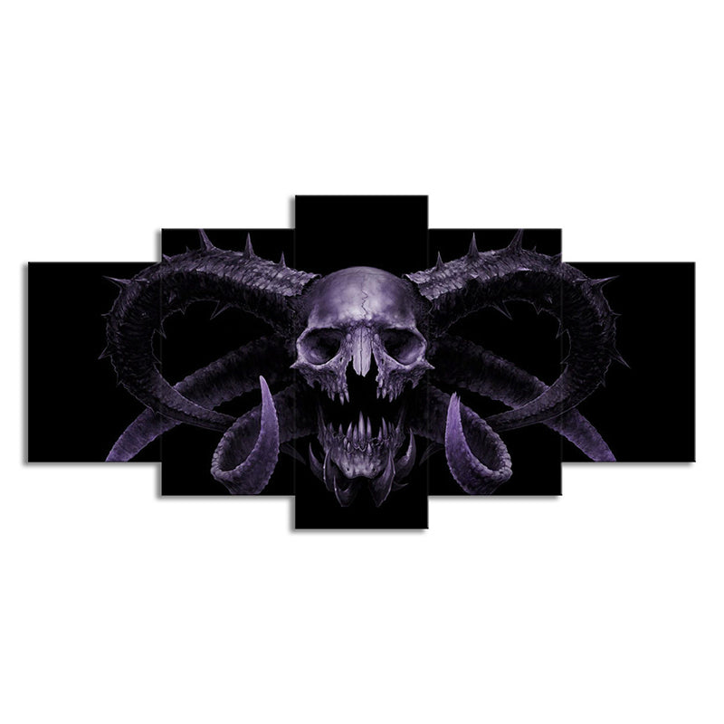 Demon Skull Wall Art Decor Multi-Piece Modernist Living Room Canvas Print in Purple Clearhalo 'Art Gallery' 'Canvas Art' 'Contemporary Art Gallery' 'Modern' Arts' 1696225