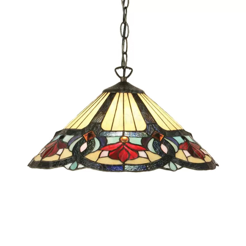 Cone/Flower Beige Handcrafted Art Glass Pendant Light Tiffany 1 Bulb Suspended Lighting Fixture for Living Room Clearhalo 'Ceiling Lights' 'Industrial' 'Middle Century Pendants' 'Pendant Lights' 'Pendants' 'Tiffany close to ceiling' 'Tiffany Pendants' 'Tiffany' Lighting' 169624