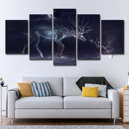 Stags Canvas Wall Art Modern Dreamy Animal Wall Decor in Purple for Sitting Room Clearhalo 'Art Gallery' 'Canvas Art' 'Contemporary Art Gallery' 'Modern' Arts' 1696259