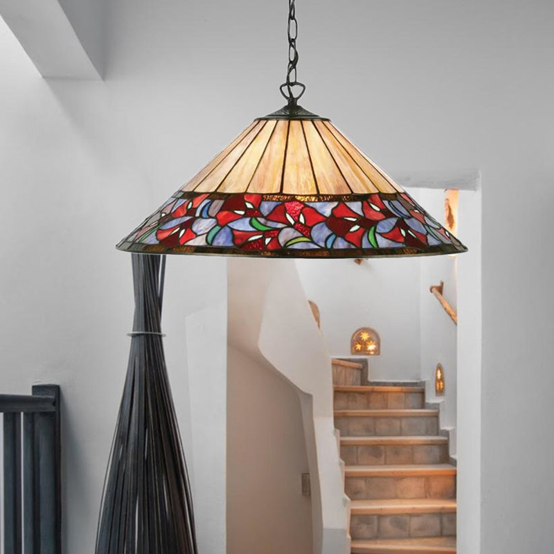 Cone/Flower Beige Handcrafted Art Glass Pendant Light Tiffany 1 Bulb Suspended Lighting Fixture for Living Room Beige Cone Clearhalo 'Ceiling Lights' 'Industrial' 'Middle Century Pendants' 'Pendant Lights' 'Pendants' 'Tiffany close to ceiling' 'Tiffany Pendants' 'Tiffany' Lighting' 169626