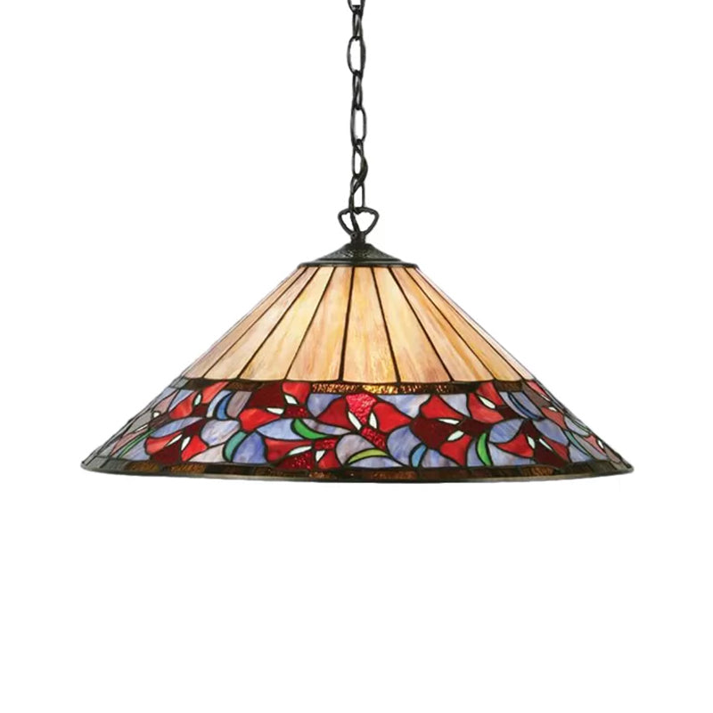 Cone/Flower Beige Handcrafted Art Glass Pendant Light Tiffany 1 Bulb Suspended Lighting Fixture for Living Room Clearhalo 'Ceiling Lights' 'Industrial' 'Middle Century Pendants' 'Pendant Lights' 'Pendants' 'Tiffany close to ceiling' 'Tiffany Pendants' 'Tiffany' Lighting' 169627