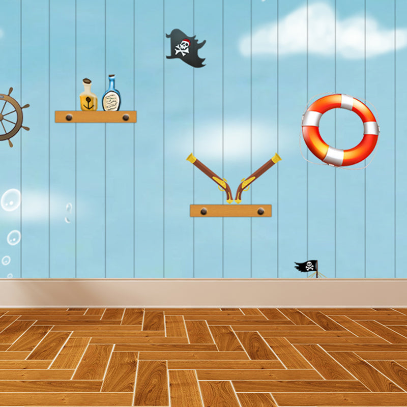 Full Size Sea Life Mural Kids Bedroom Nautical Wall Art in Soft Color, Moisture Resistant Blue Clearhalo 'Wall Decor' 'Wall Mural' 1696312