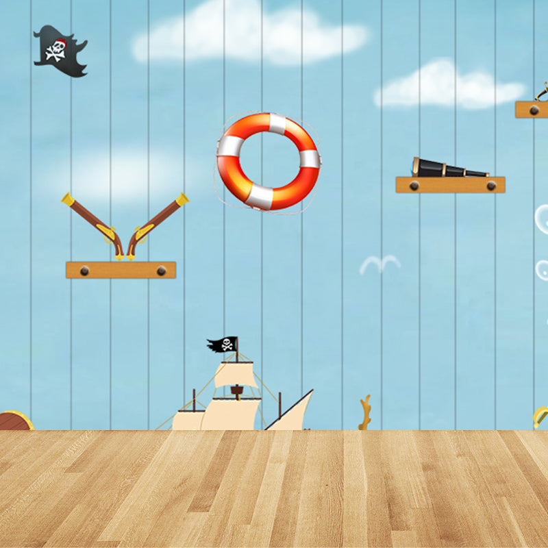 Full Size Sea Life Mural Kids Bedroom Nautical Wall Art in Soft Color, Moisture Resistant Clearhalo 'Wall Decor' 'Wall Mural' 1696313