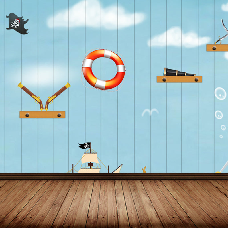 Full Size Sea Life Mural Kids Bedroom Nautical Wall Art in Soft Color, Moisture Resistant Clearhalo 'Wall Decor' 'Wall Mural' 1696314