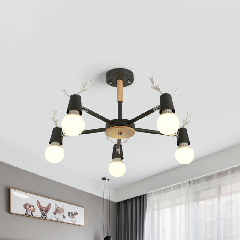 Modern Ceiling Lights Bedroom, Semi Flush Light with Antler Decoration for Kids Clearhalo 'Ceiling Lights' 'Close To Ceiling Lights' 'Close to ceiling' 'Semi-flushmount' Lighting' 169632