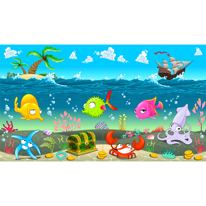 Full Size Sea Life Mural Kids Bedroom Nautical Wall Art in Soft Color, Moisture Resistant Clearhalo 'Wall Decor' 'Wall Mural' 1696320