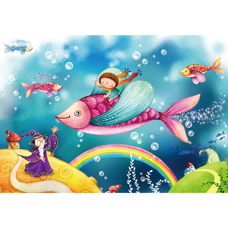 Full Size Sea Life Mural Kids Bedroom Nautical Wall Art in Soft Color, Moisture Resistant Clearhalo 'Wall Decor' 'Wall Mural' 1696325