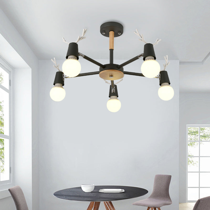 Modern Ceiling Lights Bedroom, Semi Flush Light with Antler Decoration for Kids 5 Black Clearhalo 'Ceiling Lights' 'Close To Ceiling Lights' 'Close to ceiling' 'Semi-flushmount' Lighting' 169633