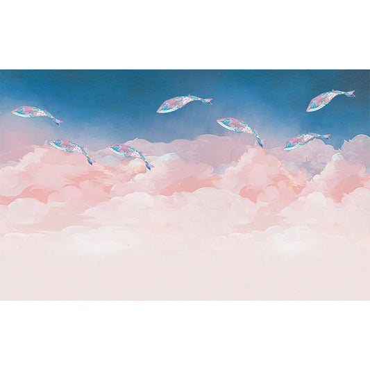 Full Size Sea Life Mural Kids Bedroom Nautical Wall Art in Soft Color, Moisture Resistant Clearhalo 'Wall Decor' 'Wall Mural' 1696330